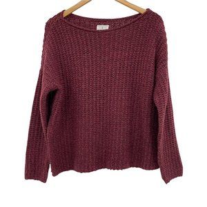 Lou & Grey Burgundy Oversized Long Sleeve Chunky Knit Boxy Boat Neck XS Sweater